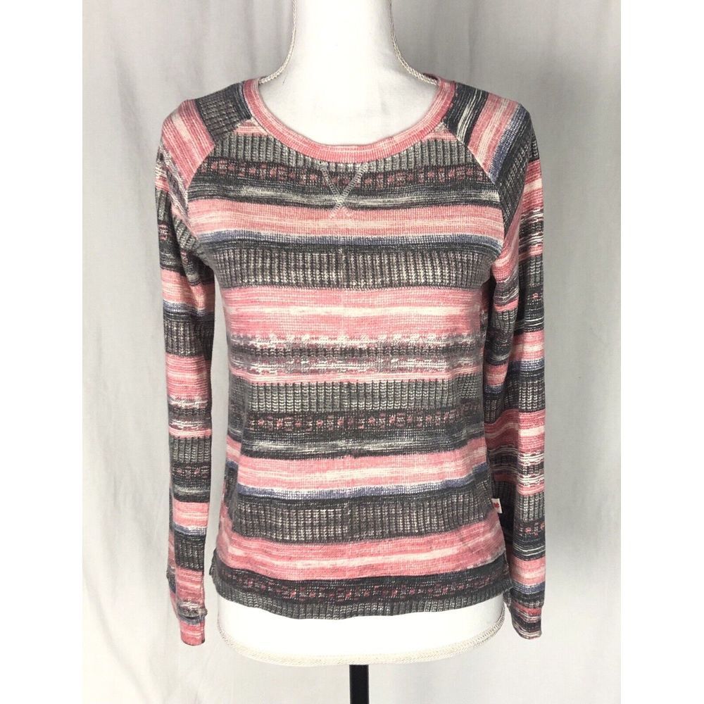 Lucky Brand Girls Long Sleeve Striped Top Size XL Sweatshirt Pink Cotton Blend
